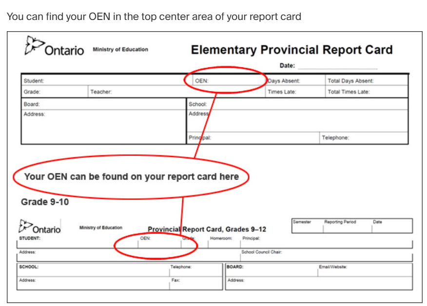 Ontario Education number Card example