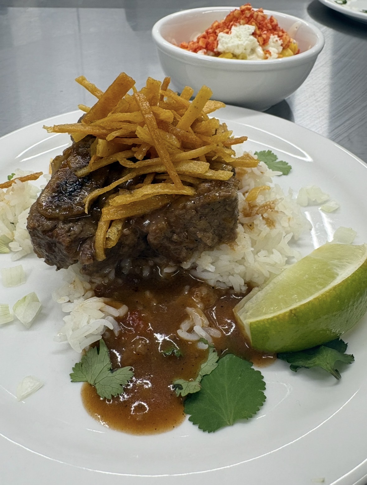 Steak over rice