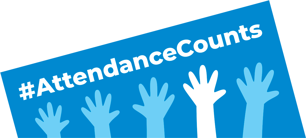Grand Erie's Attendance Counts logo with stylized blue cartoon hands
