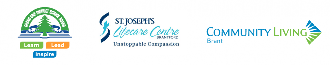 Untitled design (2) Grand Erie District School Board logo, St. Joseph's Lifecare Centre Logo and Community Living Brant Logo
