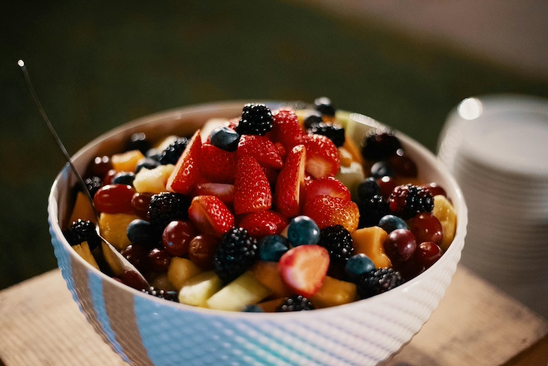 fruits and cereals in a bowl