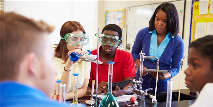 students at science lab